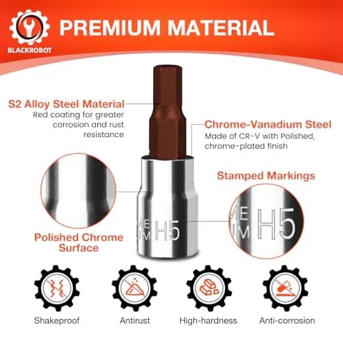 BLACKROBOT 5 mm Hex Bit Socket, 1/4 Inch Drive H5 Allen Key Socket, S2 Steel Head | Precision Fit for Motorcycles & Cars thumbnail 3