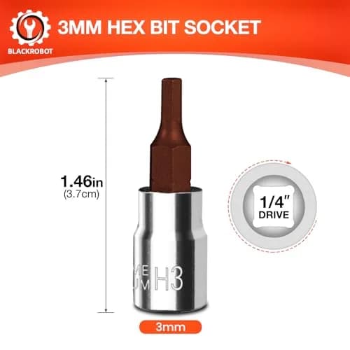 BLACKROBOT 3 mm Hex Bit Socket, 1/4 Inch Drive H3 Allen Key Socket, S2 Steel Head | Metric Precision Fit thumbnail 2
