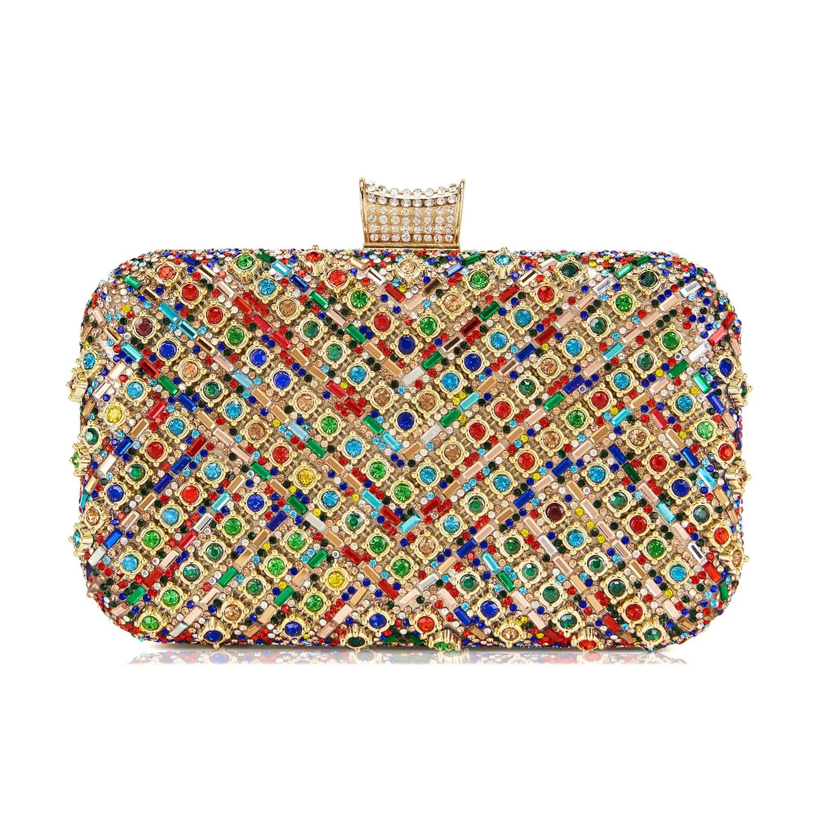 Milisente Clutch Purses for Women Crystal Gemstone Evening Bag Wedding Prom | Glamorous, Compact, Detachable Chain — 726multicoloured