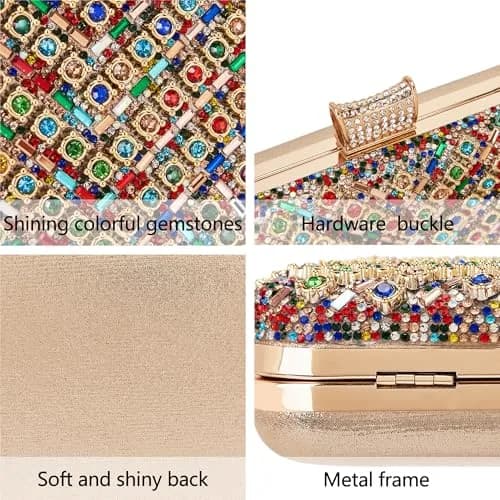 Milisente Clutch Purses for Women Crystal Gemstone Evening Bag Wedding Prom | Glamorous, Compact, Detachable Chain thumbnail 4