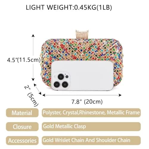 Milisente Clutch Purses for Women Crystal Gemstone Evening Bag Wedding Prom | Glamorous, Compact, Detachable Chain thumbnail 3