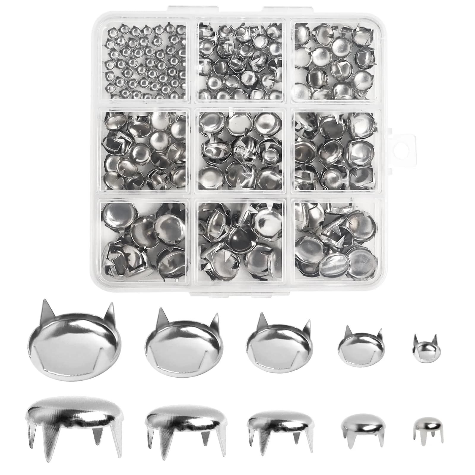 SBYURE 300 Pieces Round Dome Studs 5 Sizes Silver | Versatile Leathercraft Accessories for DIY & Clothing — Sliver