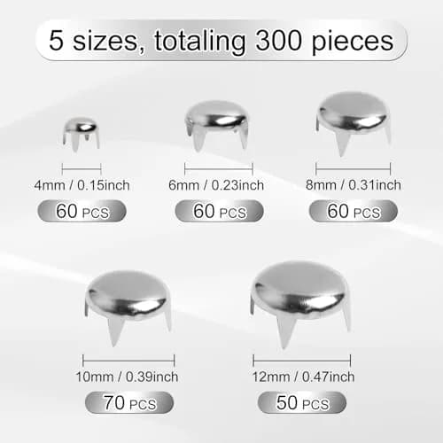 SBYURE 300 Pieces Round Dome Studs 5 Sizes Silver | Versatile Leathercraft Accessories for DIY & Clothing thumbnail 2