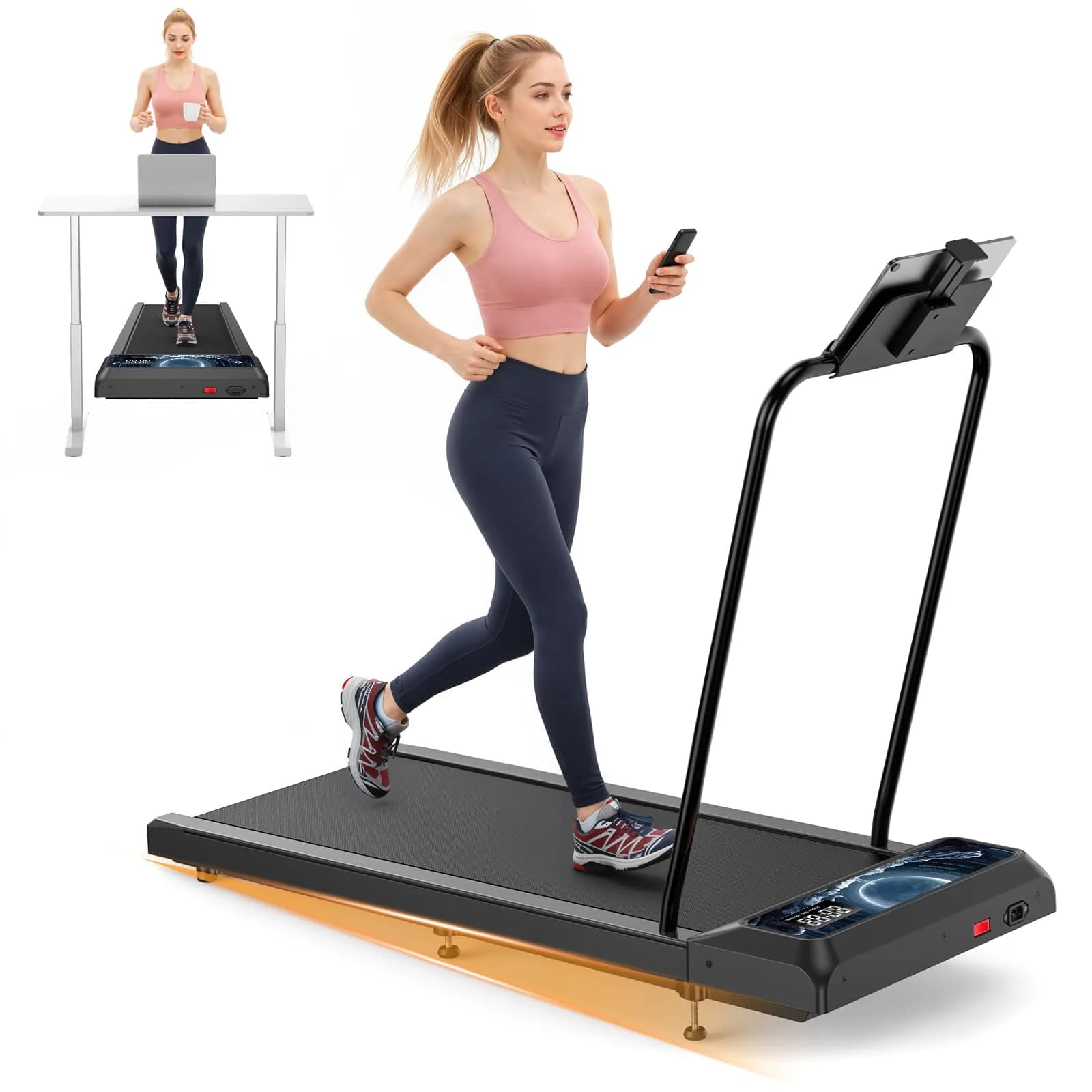 HOELLL Treadmill for Home Small with 0%-8% Incline & APP Sync | Compact Under Desk Walking Treadmill with Handle Bar, Remote & LED Display, 2.5HP