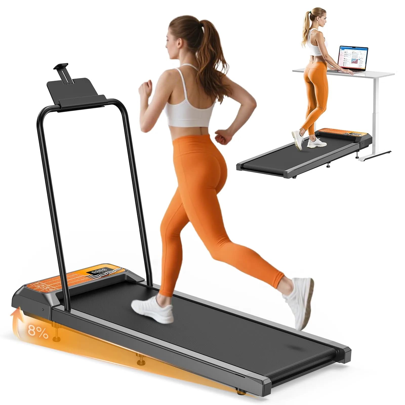 HCOIW Walking Treadmill Pad with Incline 8% | Portable Under Desk Treadmill, 2.5HP, Quiet, 2-in-1, Remote & LED Screen, 270LBS