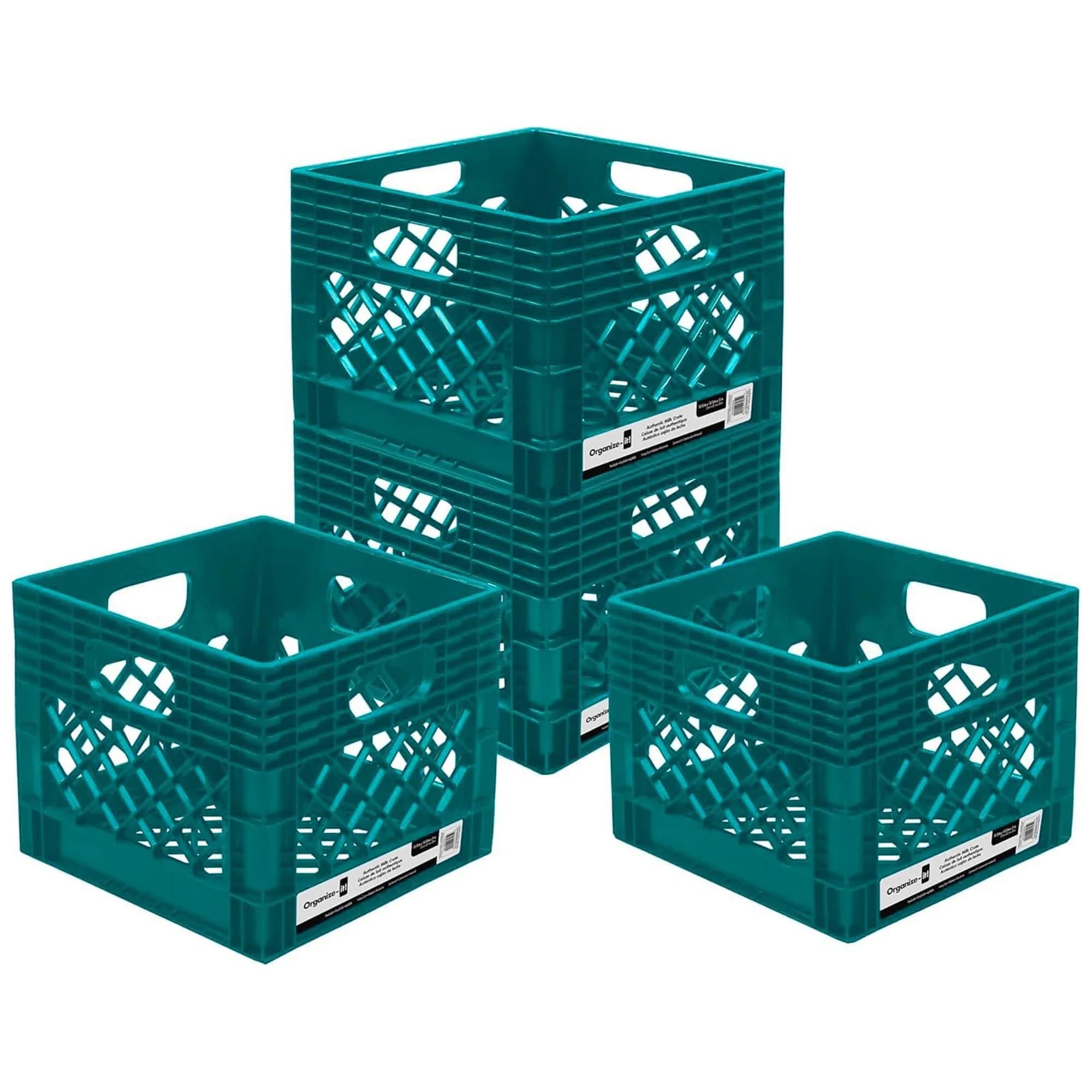 ORGANIZE-IT! Storage Milk Crate, Easy-Grip Handles, 12.25-In, Teal, 4-Pack | Classic Stackable Storage Solution