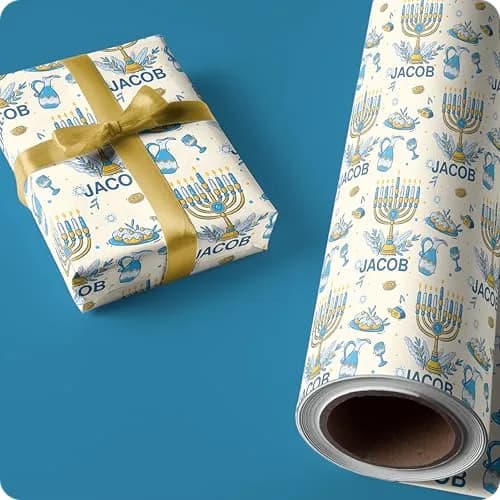 Wrap Crafters Personalized Hanukkah Star of David Gift Wrap | 24"x144" Ivory Festive Paper thumbnail 7