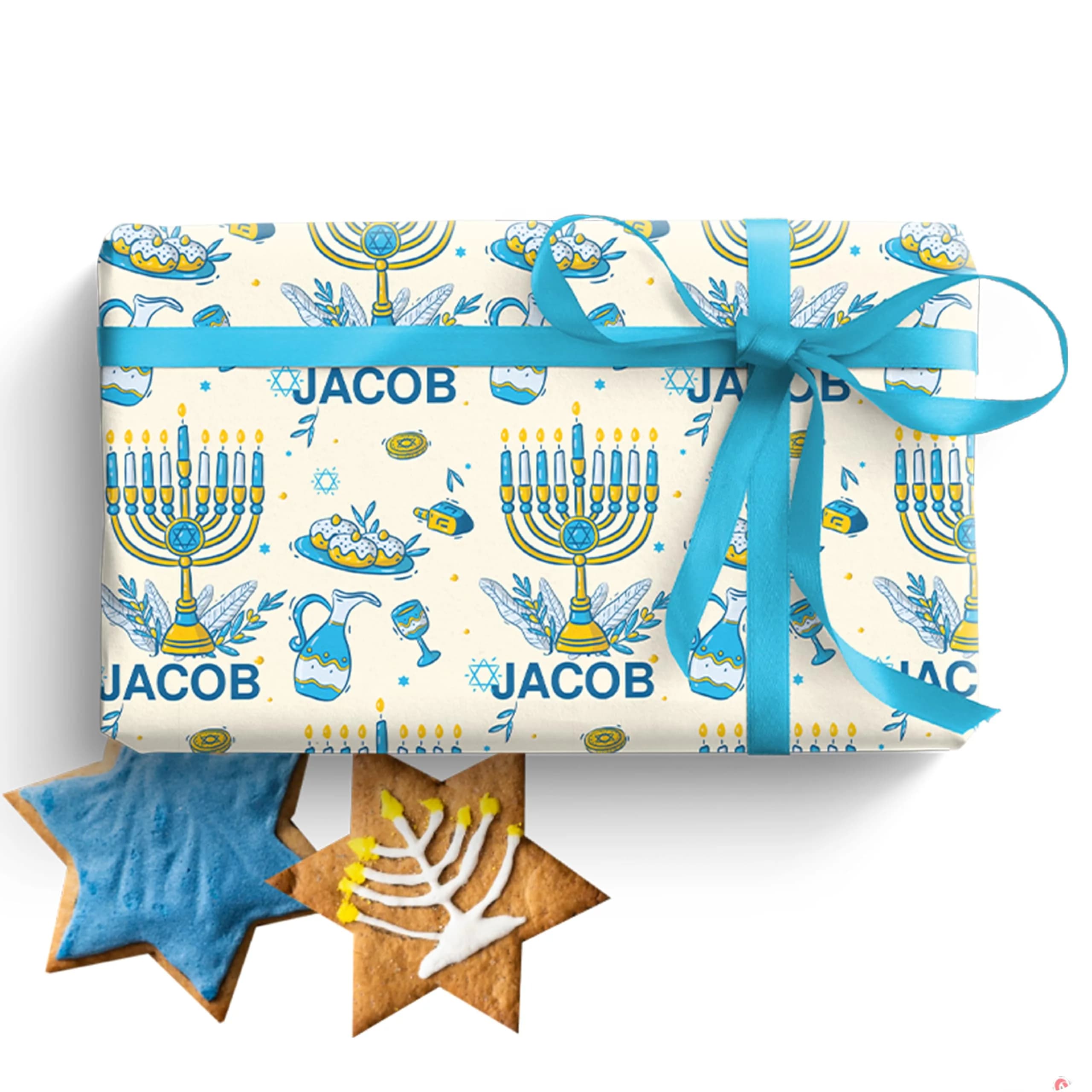 Wrap Crafters Personalized Hanukkah Star of David Gift Wrap | 24"x72" Ivory | Festive Jewish Art - main product image