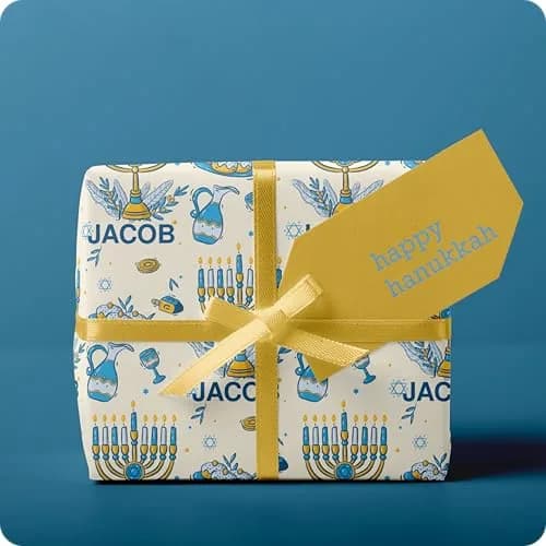 Wrap Crafters Personalized Hanukkah Star of David Gift Wrap | 24"x36" Ivory | Festive Jewish Art thumbnail 2