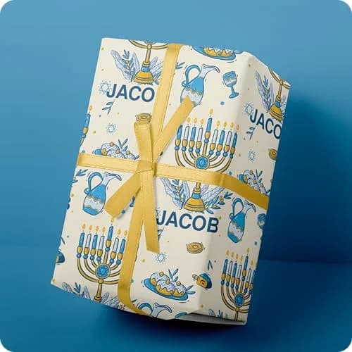 Wrap Crafters Personalized Hanukkah Star of David Gift Wrap | 24"x36" Ivory | Festive Jewish Art thumbnail 5
