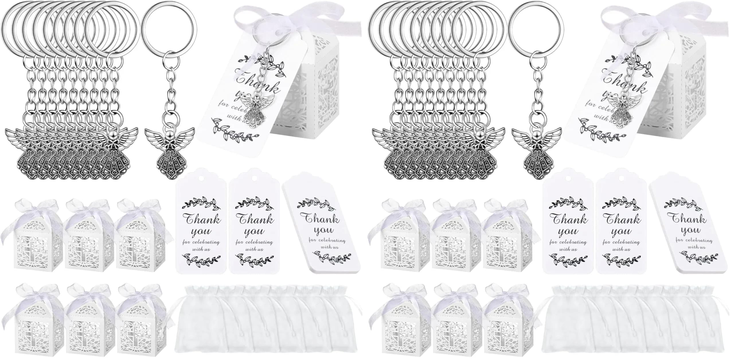 Bonuci Angel Keychain Baptism Favors Set with Organza Bags, Tags & Boxes | 30 Sets - main product image