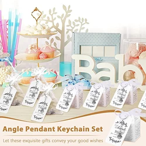Bonuci Angel Keychain Baptism Favors Set with Organza Bags, Tags & Boxes | 30 Sets thumbnail 5