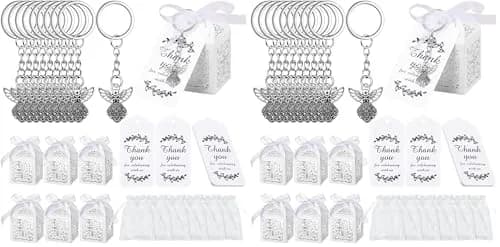 Bonuci Angel Keychain Baptism Favors Set with Organza Bags, Tags & Boxes | 30 Sets thumbnail 1