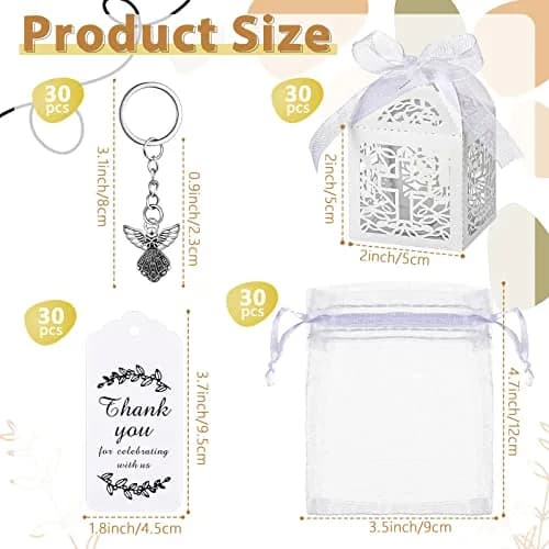 Bonuci Angel Keychain Baptism Favors Set with Organza Bags, Tags & Boxes | 30 Sets thumbnail 2