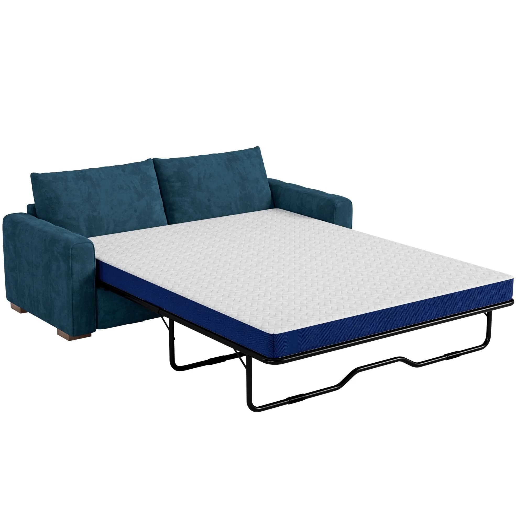Wellynap 4 Inch Gel Memory Foam Sofa Mattress Queen Size 72 x 58 Inches | Removable Cover for Guest & RV Use — White & Blue