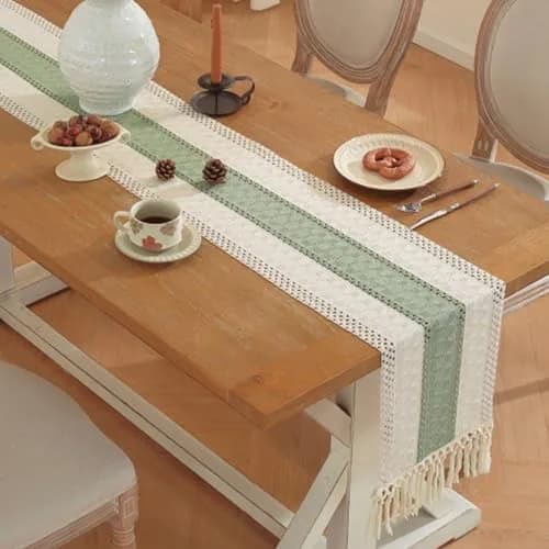 Niviy Sage Green Table Runner 72 Inches | Rustic Boho Summer Decor with Tassels thumbnail 6