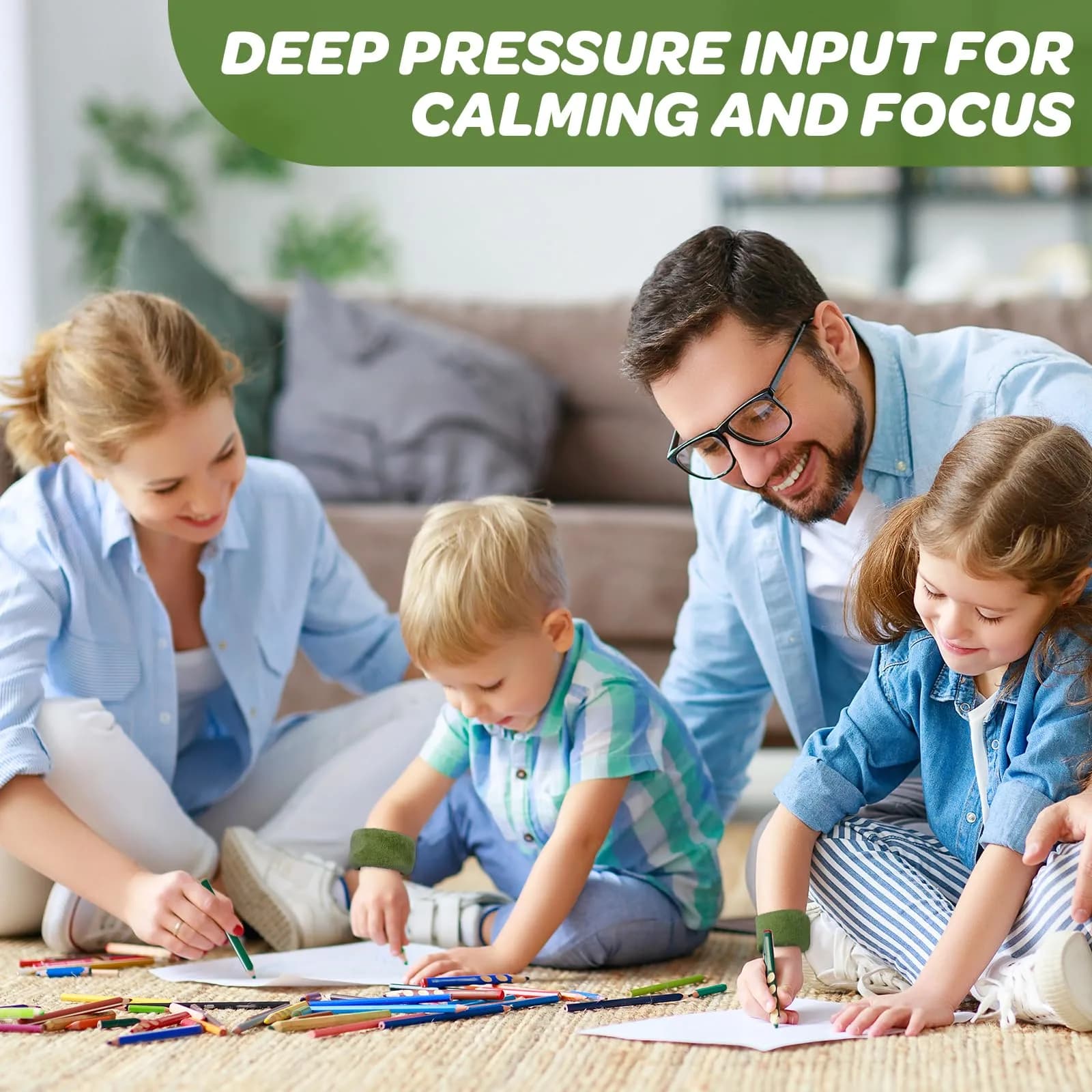 JXM Sensory Weighted Bracelets for Kids (2-Pack, Olive Green) | Deep Pressure Input for Focus & Calming - view 4