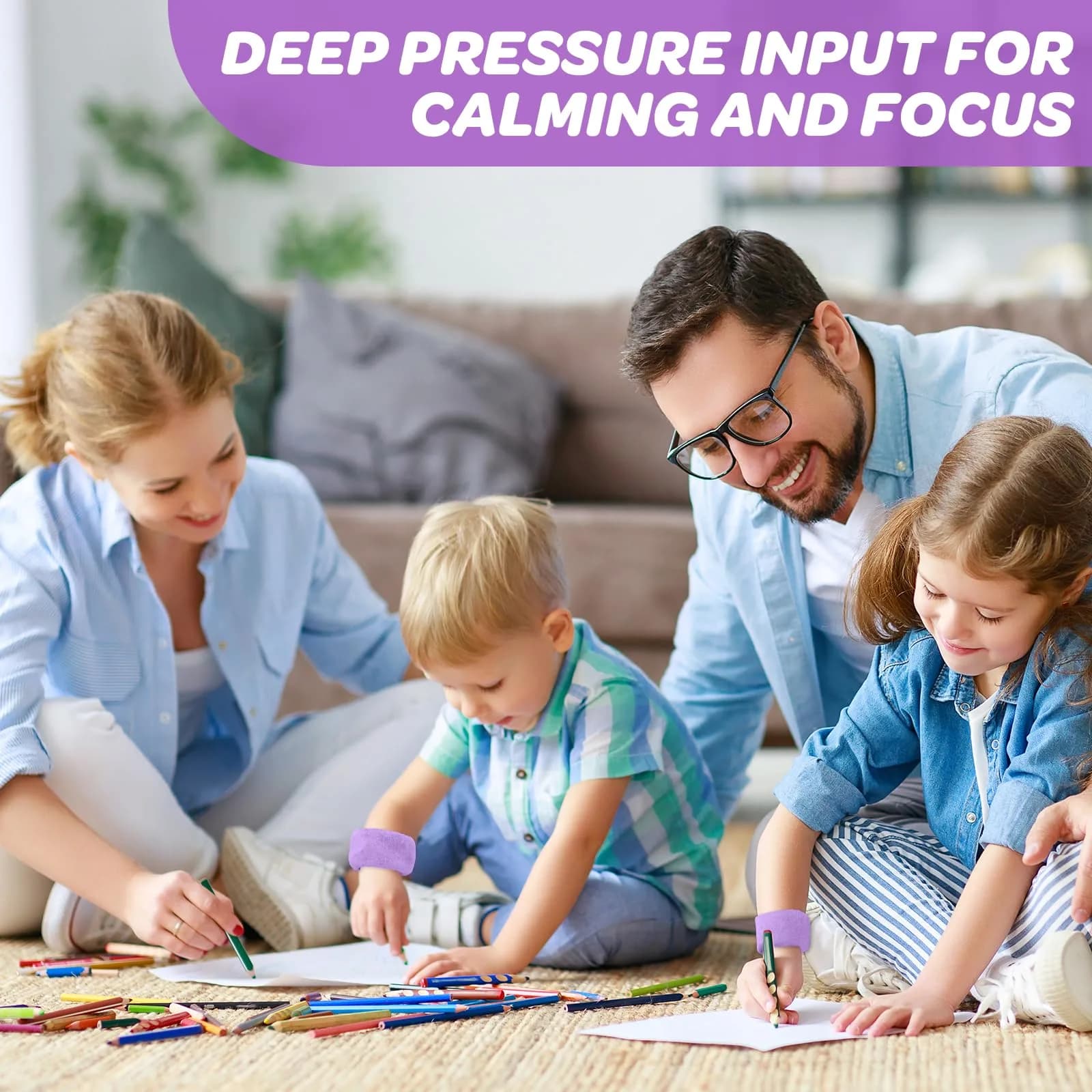 JXM Sensory Weighted Bracelets for Kids with SPD ADHD Autism, Purple 222g (0.49 lb) | Deep Pressure Input for Focus - view 4