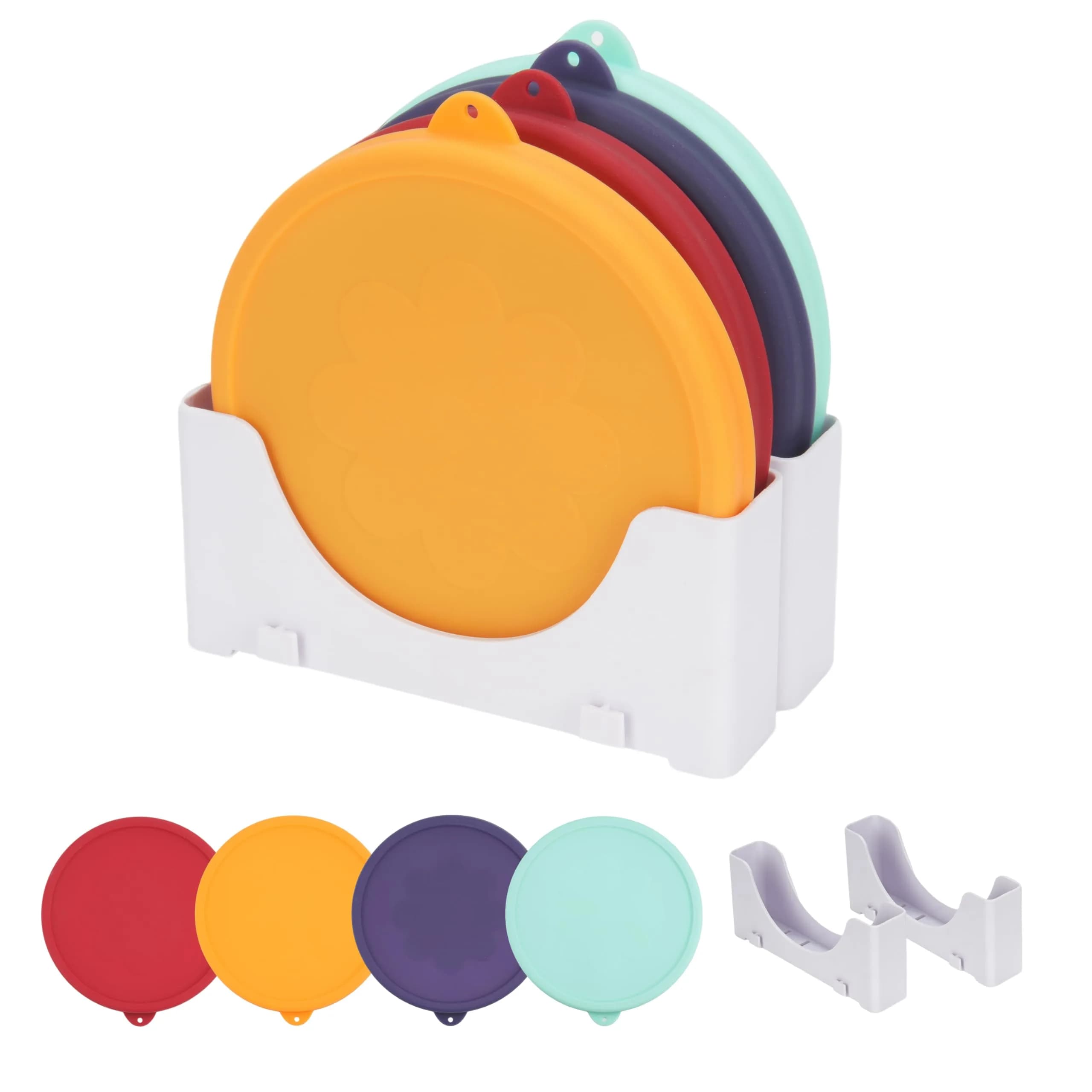 Kiicii 4 Cup Silicone Lid & Organizer | Airtight, Leak-Proof & Dishwasher Safe — 4 Cup Lids & Organizer
