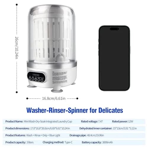 SUNHAIXIA Portable Mini Washing Machine 3L (0.8 Gallons) | Imitation Hand Wash & UV Cleaning for Baby Clothes & Underwear thumbnail 5