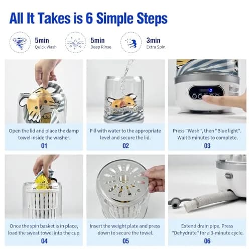 SUNHAIXIA Portable Mini Washing Machine 3L (0.8 Gallons) | Imitation Hand Wash & UV Cleaning for Baby Clothes & Underwear thumbnail 6