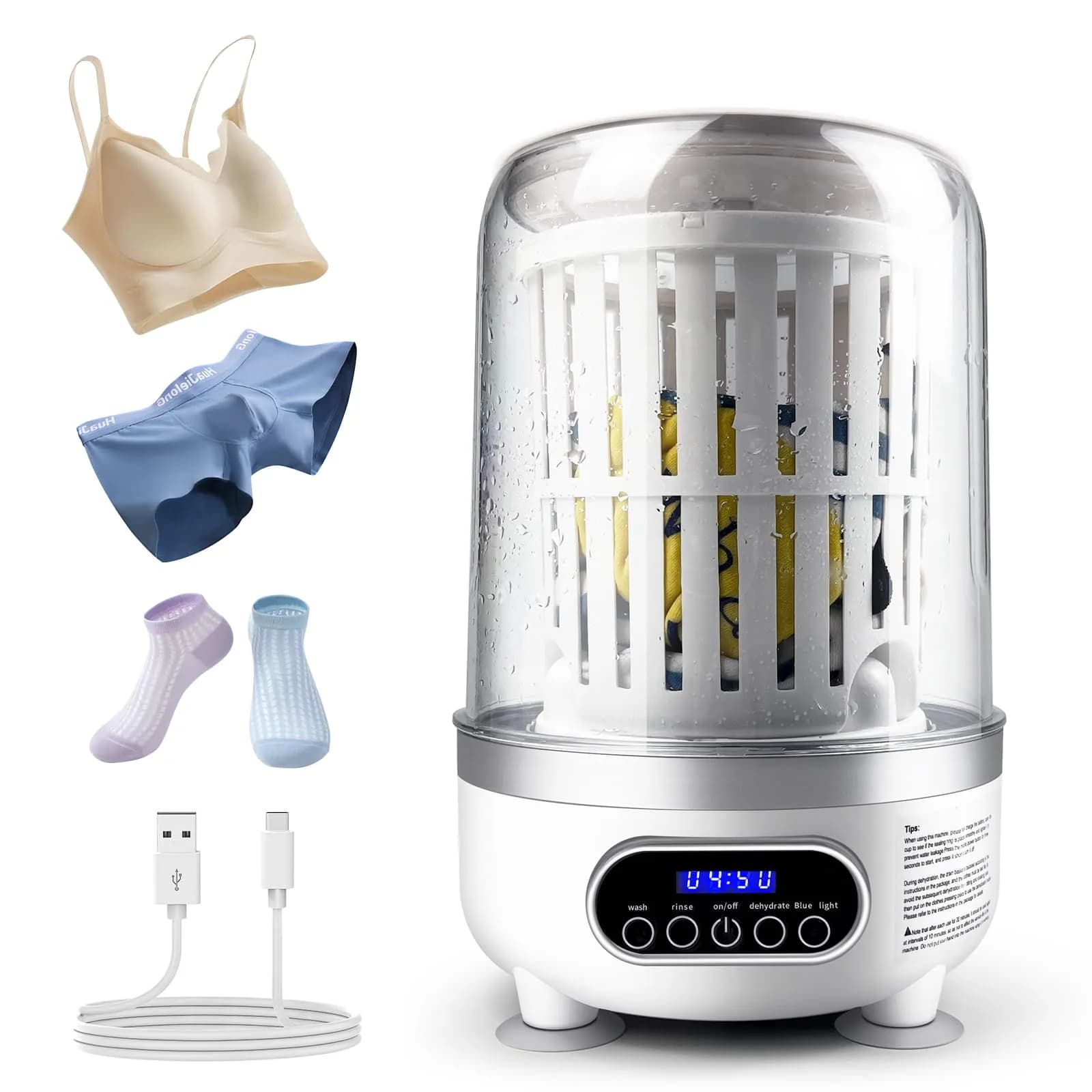 SUNHAIXIA FC243B 3L Portable Mini Washing Machine - Compact Deep Cleaning for Underwear, Baby Clothes, Small Laundry (White) - view 2