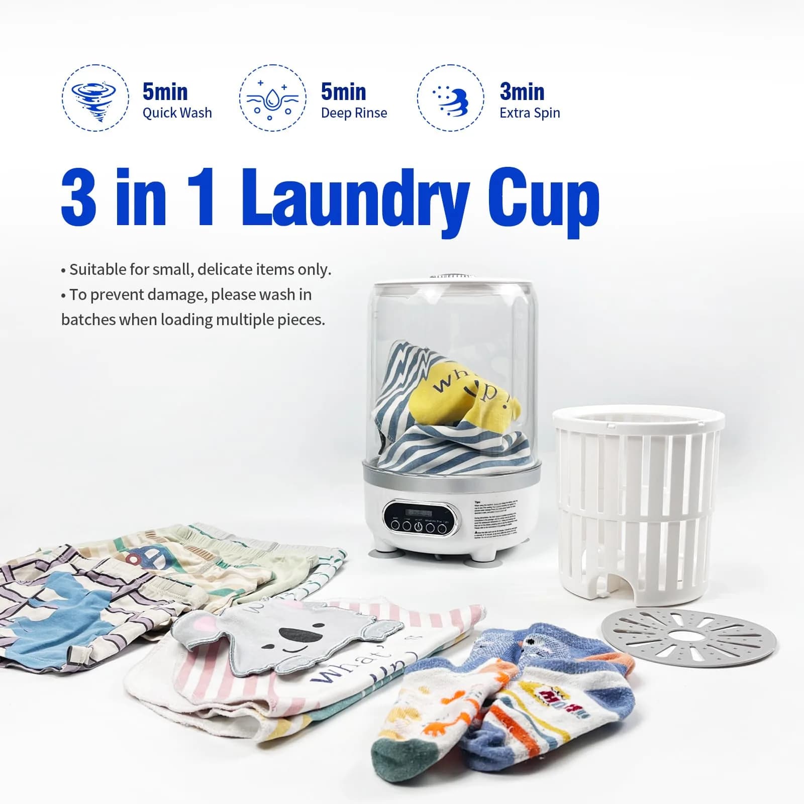 SUNHAIXIA FC243B 3L Portable Mini Washing Machine - Compact Deep Cleaning for Underwear, Baby Clothes, Small Laundry (White) - view 3
