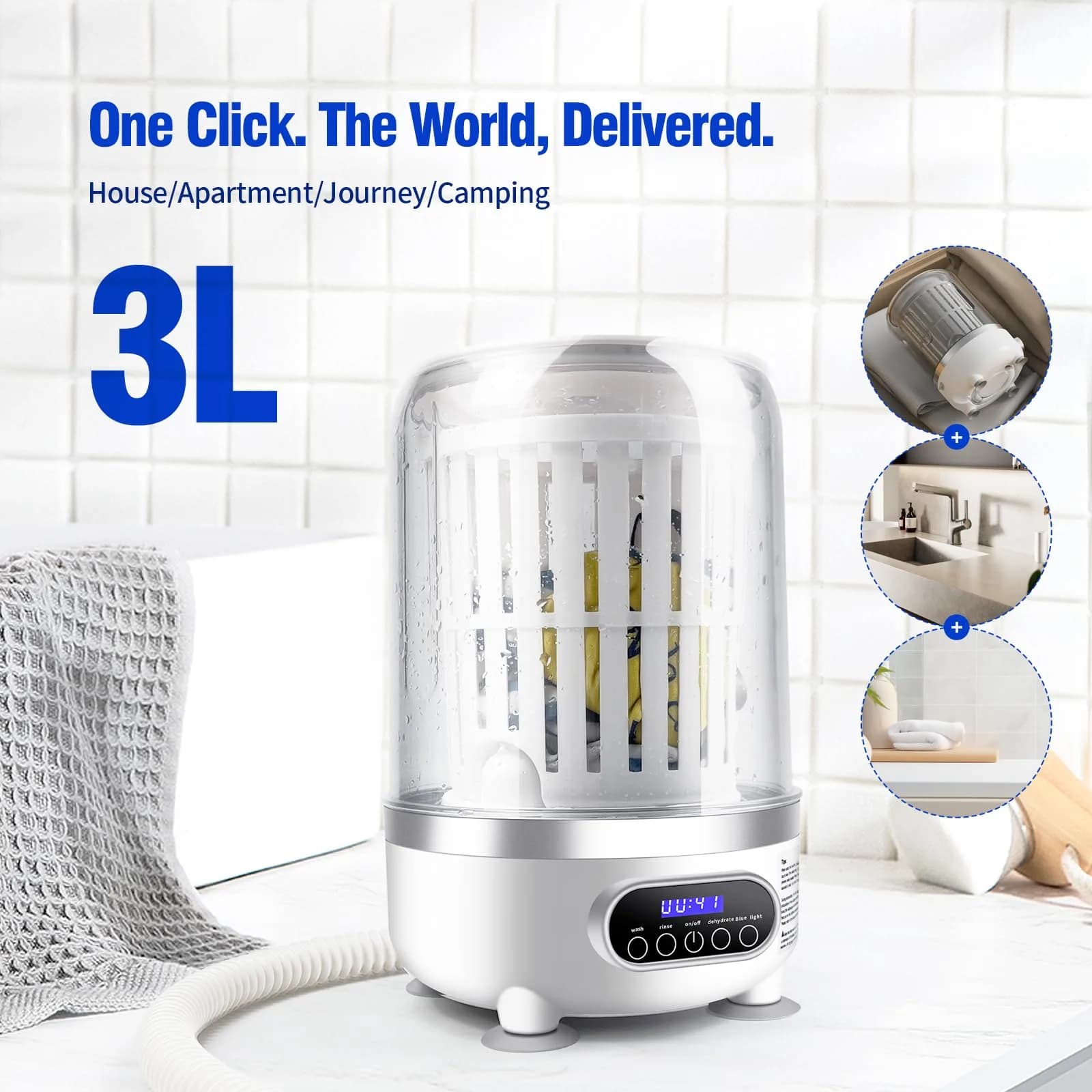 SUNHAIXIA FC243B 3L Portable Mini Washing Machine - Compact Deep Cleaning for Underwear, Baby Clothes, Small Laundry (White) - view 4