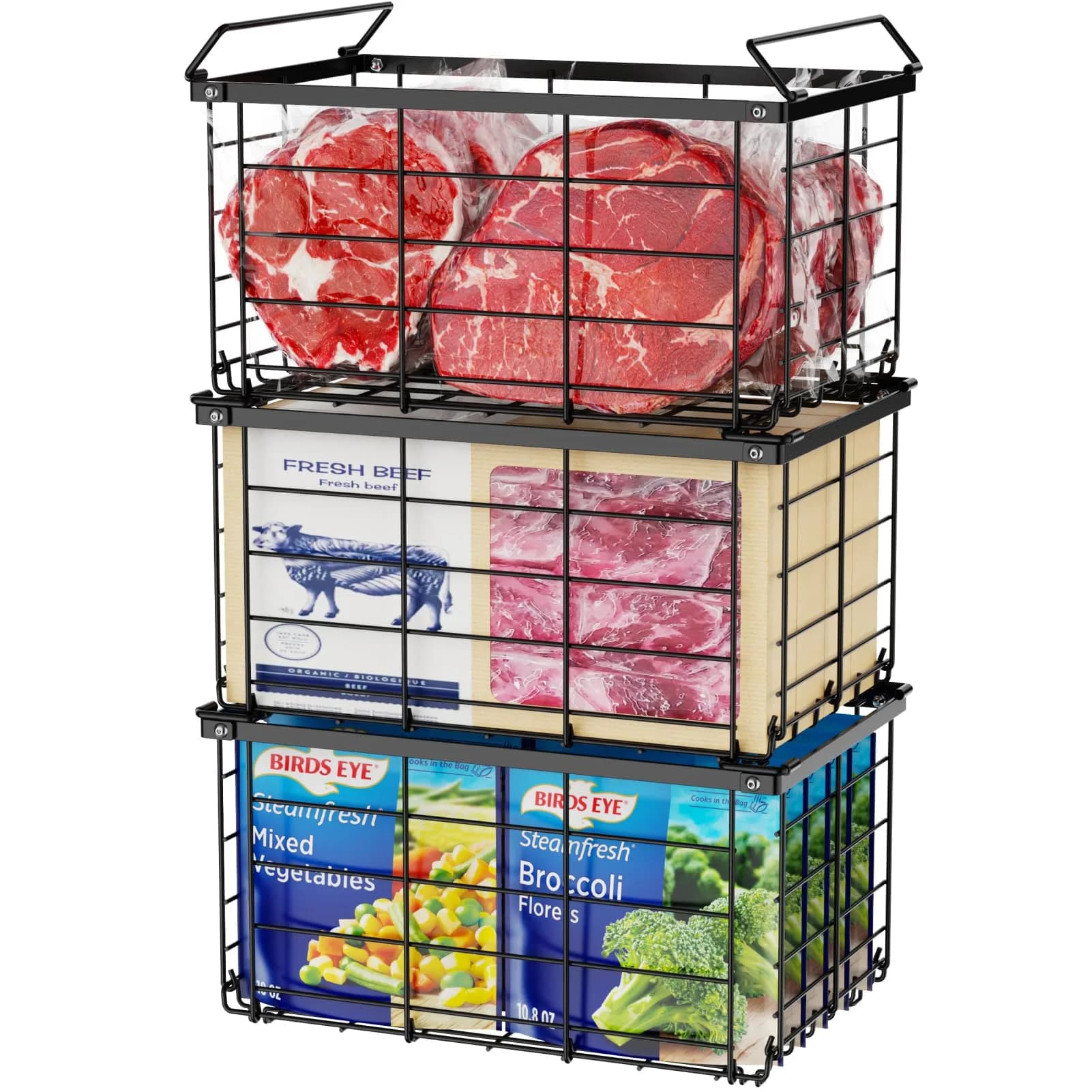 iSPECLE Chest Freezer Organizer Baskets - 3 Pack Black | Fits 5-7 Cu.Ft Freezers — Black