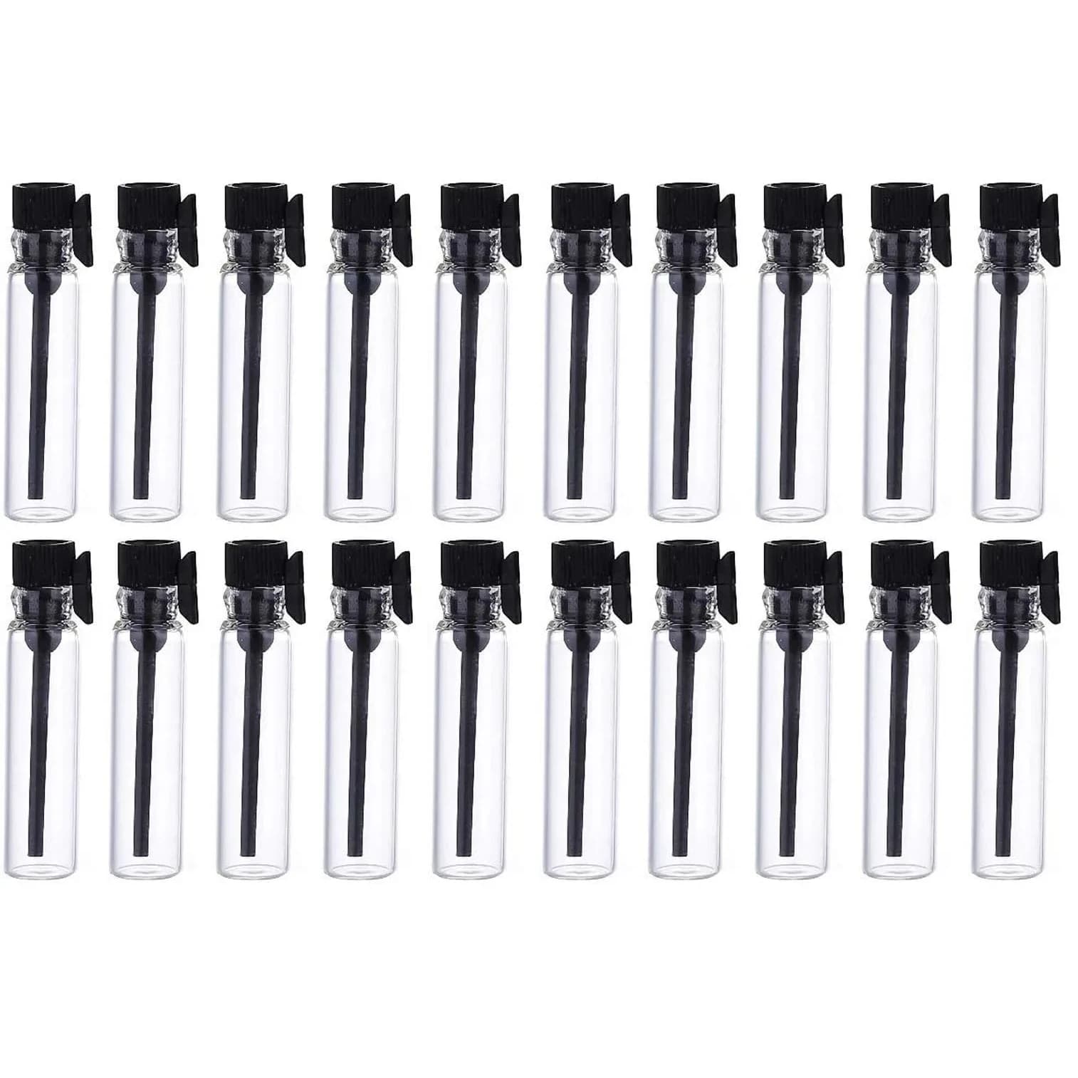 Teensery 100 Pcs Glass Perfume Sample Bottles with Black Cap, 1ml (200 Count Total) | Reusable Aromatherapy Vials - main product image