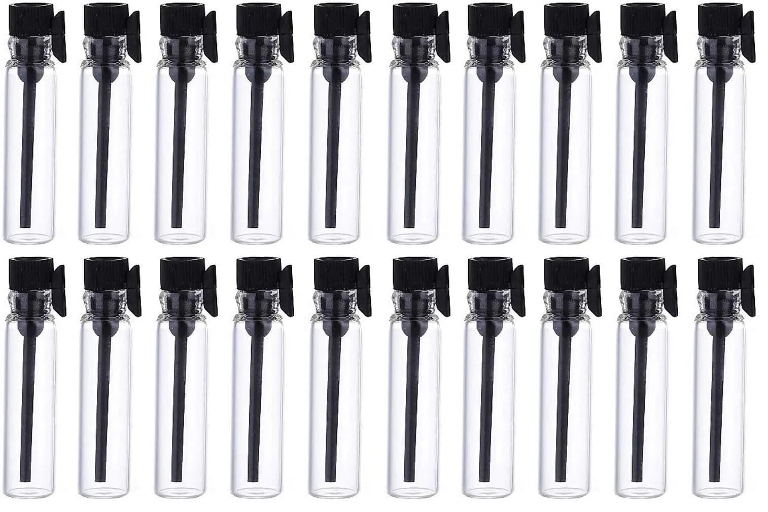 Teensery 100 Pcs Glass Perfume Sample Bottles with Black Cap, 1ml (200 Count Total) | Reusable Aromatherapy Vials - main product image