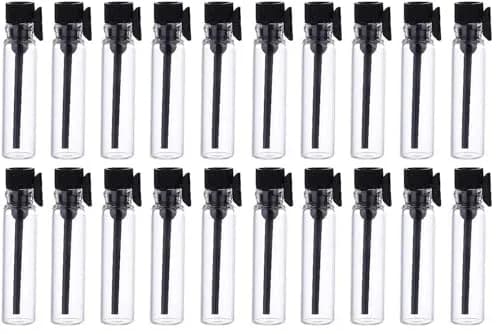 Teensery 100 Pcs Glass Perfume Sample Bottles with Black Cap, 1ml (200 Count Total) | Reusable Aromatherapy Vials thumbnail 1