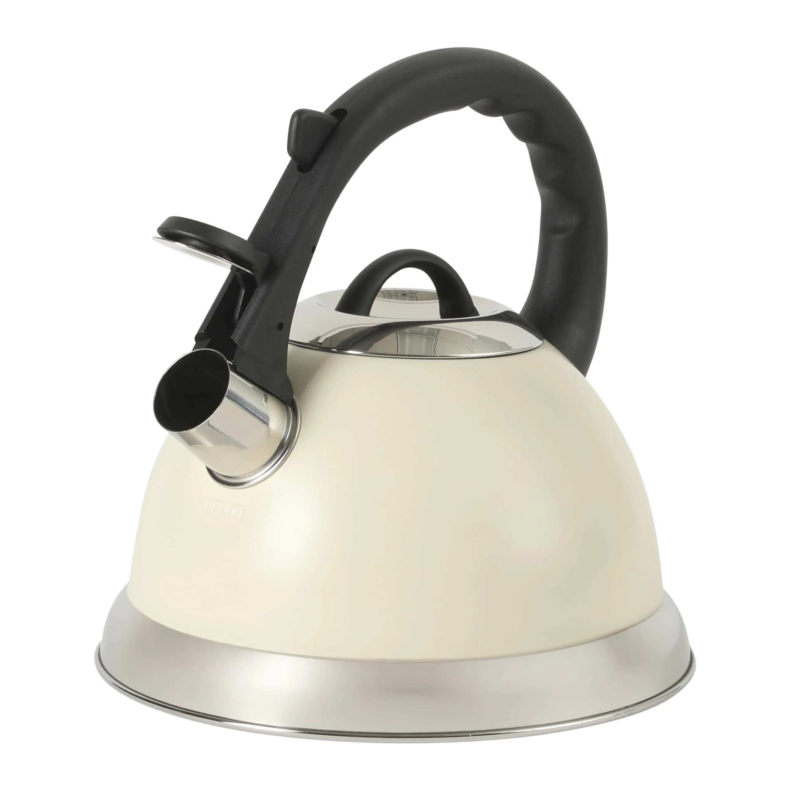 Mr. Coffee Clarefield 2.4 Qt Whistling Tea Kettle – Linen White Stovetop Water Kettle with Lid, Heat-Resistant Nylon Handle and Knob, Stainless Steel Trim