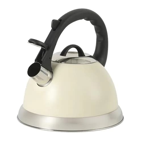 Mr. Coffee Clarefield 2.4 Qt Whistling Tea Kettle – Linen White Stovetop Water Kettle with Lid, Heat-Resistant Nylon Handle and Knob, Stainless Steel Trim thumbnail 1