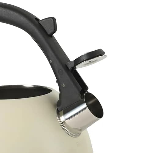 Mr. Coffee Clarefield 2.4 Qt Whistling Tea Kettle – Linen White Stovetop Water Kettle with Lid, Heat-Resistant Nylon Handle and Knob, Stainless Steel Trim thumbnail 4