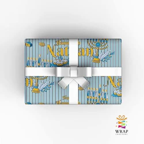 Wrap Crafters Personalized Hanukkah Star of David Wrapping Paper | Custom Menorah Gift Wrap 24"x108" thumbnail 6