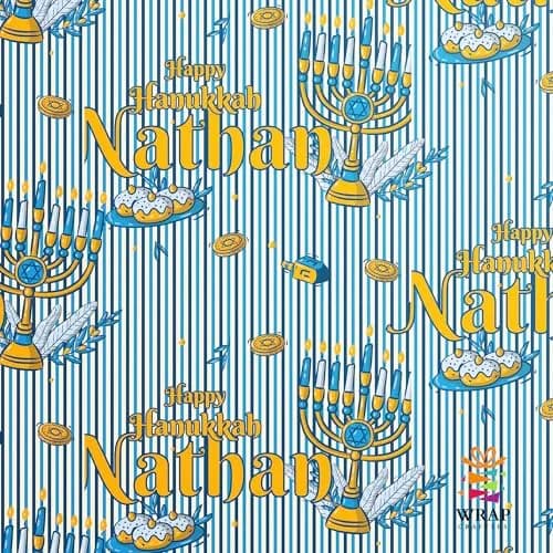 Wrap Crafters Personalized Hanukkah Star of David Wrapping Paper | Custom Menorah Gift Wrap 24"x108" thumbnail 2