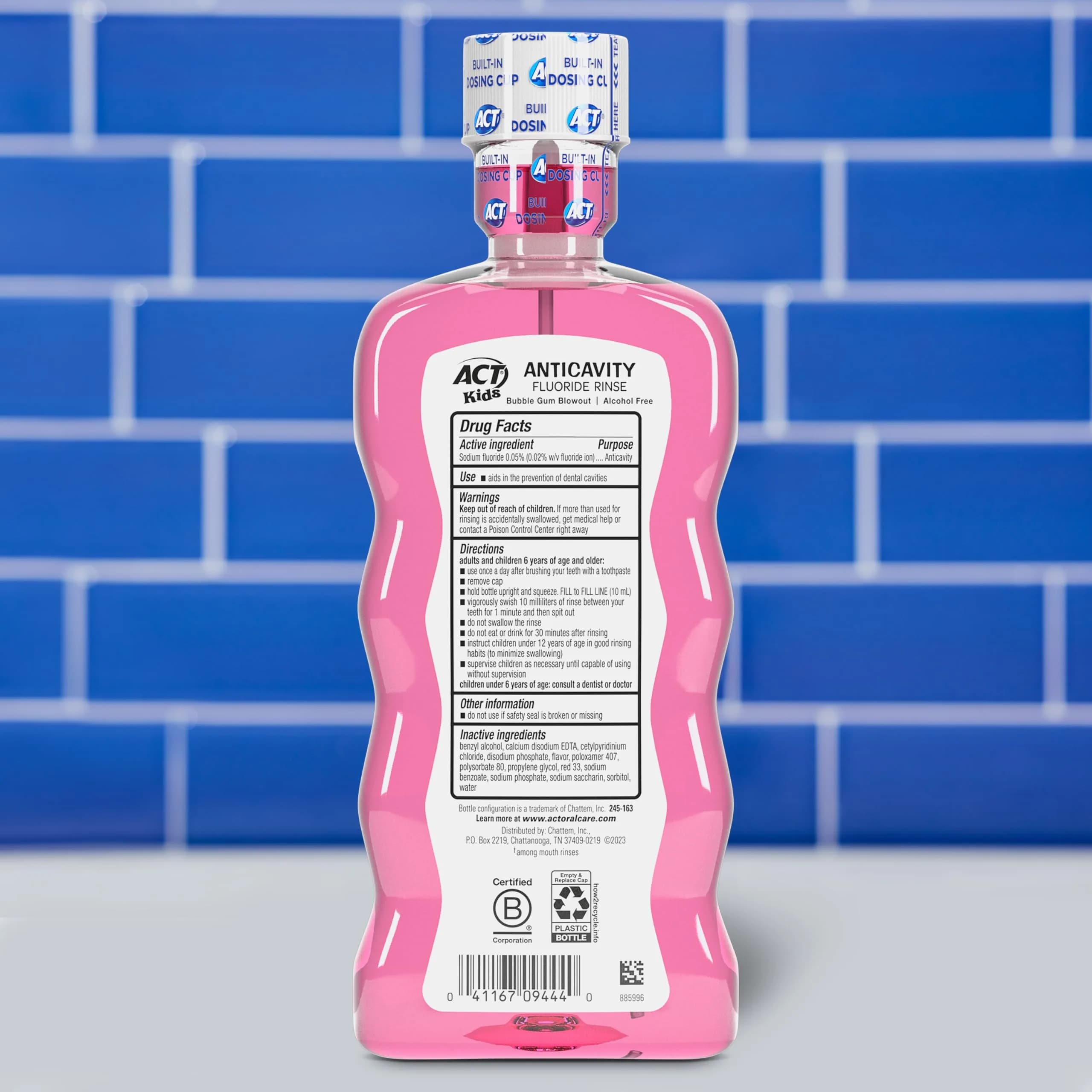 ACT Kids Anti-Cavity Fluoride Rinse, Bubble Gum Blowout, 0.99 Fl Oz (Pack of 102) - view 2