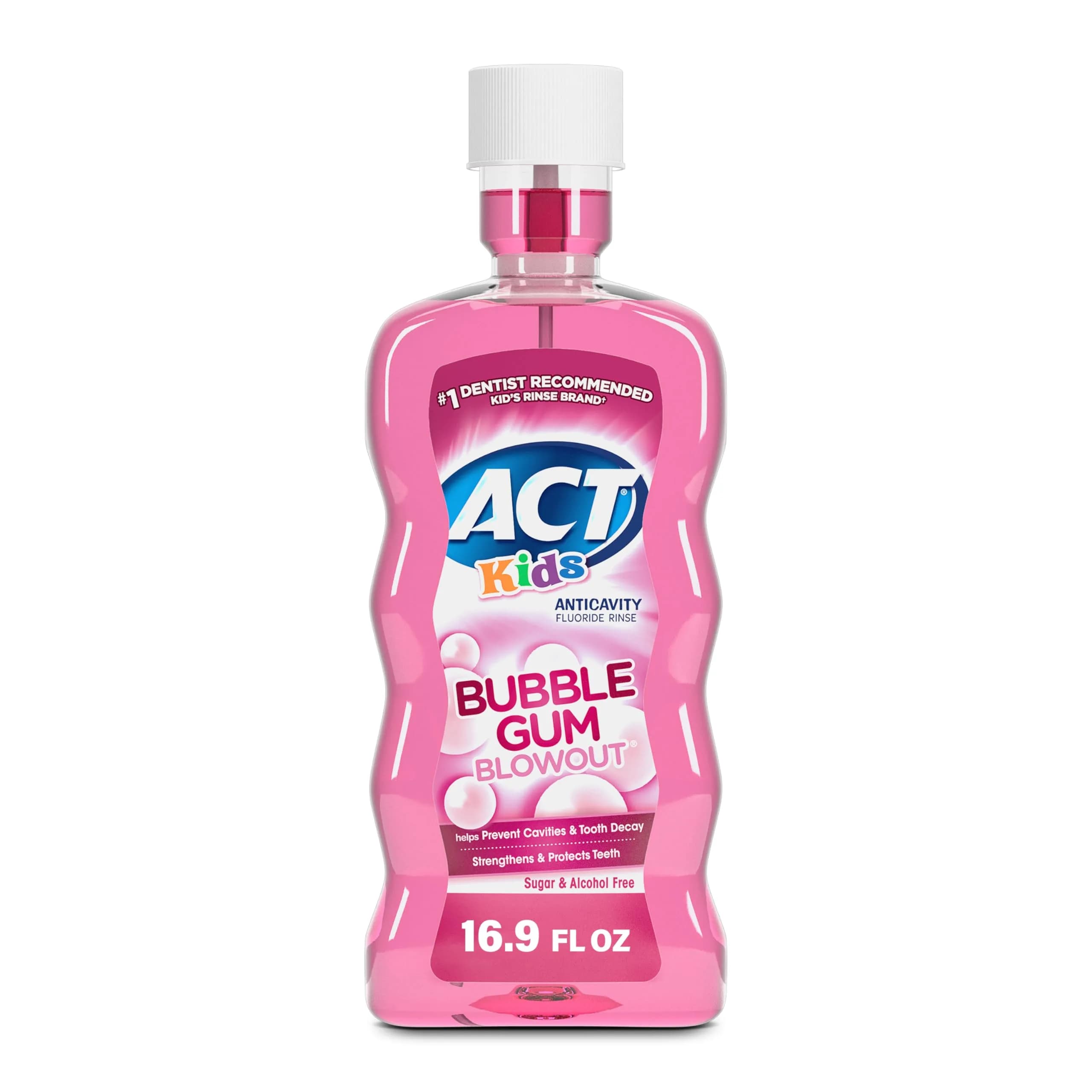 ACT Kids Anti-Cavity Fluoride Rinse, Bubble Gum Blowout, 479ml (16.9 Fl Oz) | Maximum Strength Fluoride — 16.9 Fl Oz