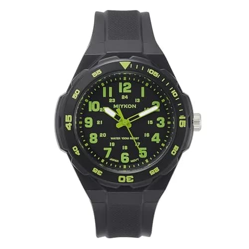 Miykon Men's Black Sports Dive Watch | 100M Water Resistance, Rotating Bezel, Shockproof Resin Case thumbnail 1