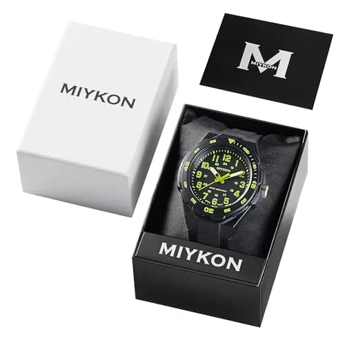 Miykon Men's Black Sports Dive Watch | 100M Water Resistance, Rotating Bezel, Shockproof Resin Case thumbnail 8