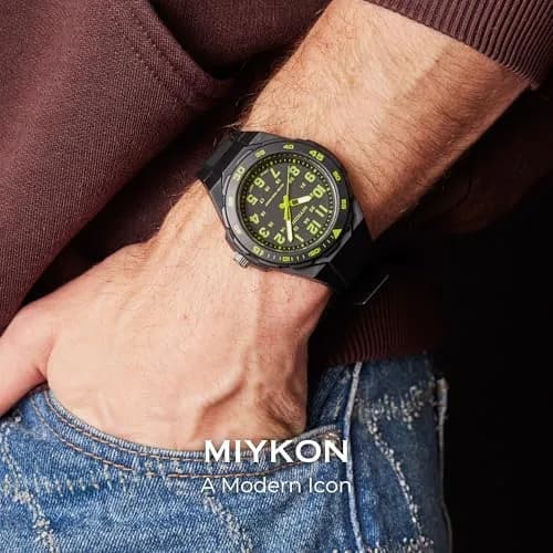 Miykon Men's Black Sports Dive Watch | 100M Water Resistance, Rotating Bezel, Shockproof Resin Case thumbnail 2