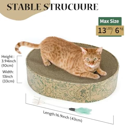 ARGOPET Oval Cat Scratcher Bed with Toy | 43cm (17in) Curved Cardboard Lounger for Indoor Cats thumbnail 5