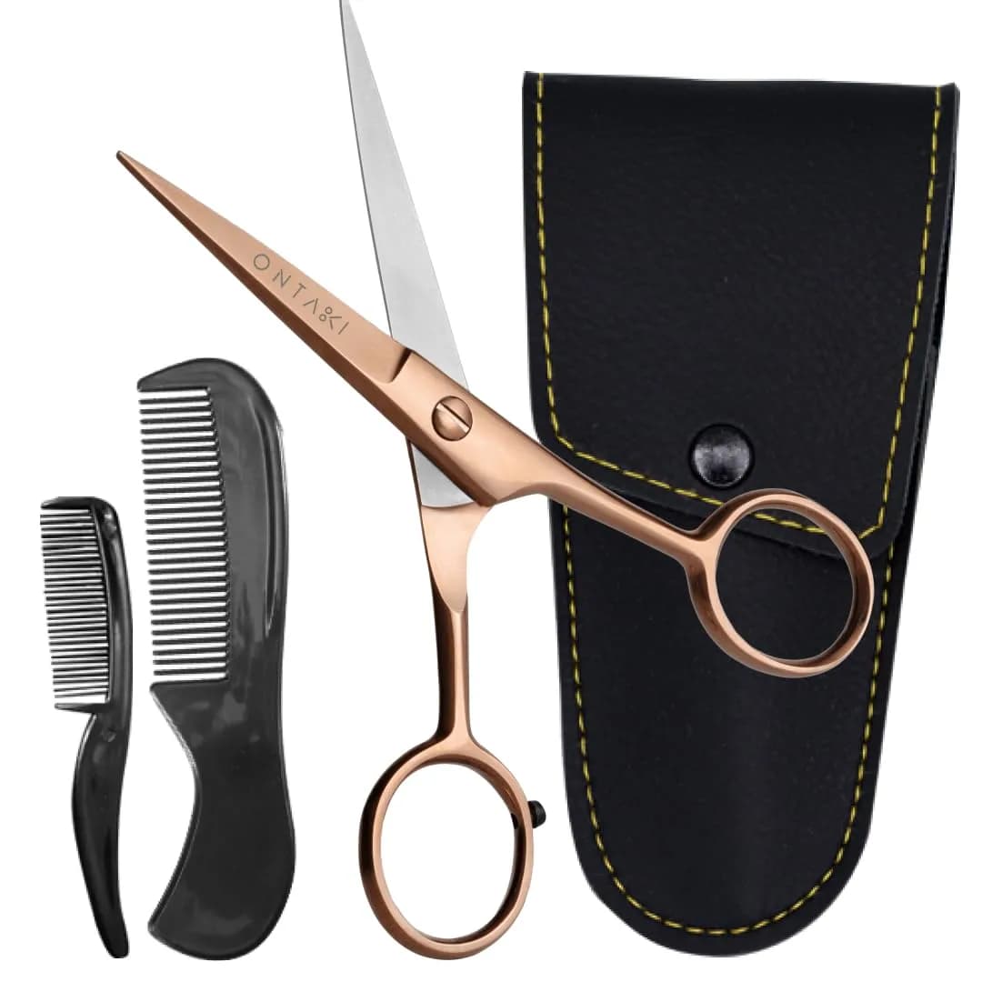 Ontaki 5" Rose Gold German Steel Beard & Mustache Scissors | Precision Styling for Men - main product image