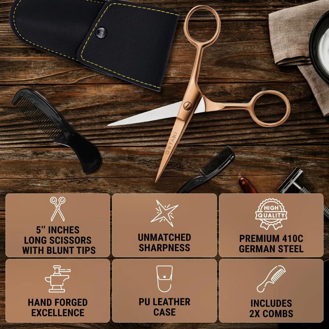 Ontaki 5" Beard & Mustache Scissor with Combs & Case | German Steel Precision Grooming Tool - view 5