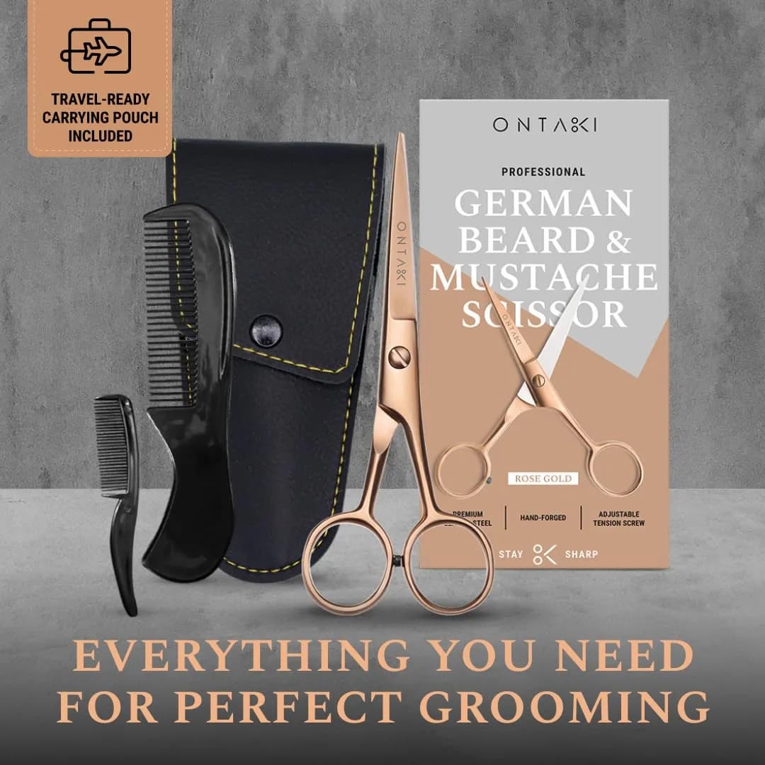 Ontaki 5" Rose Gold German Steel Beard & Mustache Scissors | Precision Styling for Men - view 3