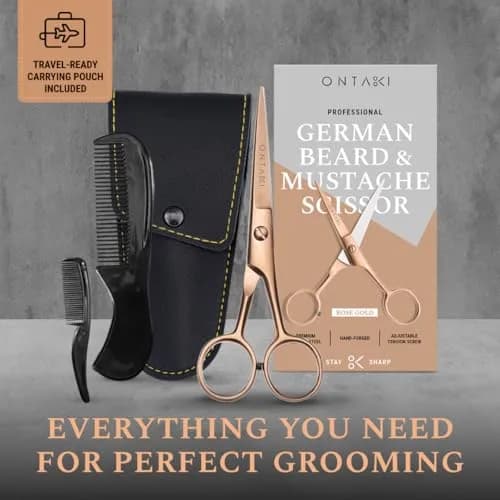 Ontaki 5" Beard & Mustache Scissor with Combs & Case | German Steel Precision Grooming Tool thumbnail 3