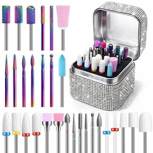 Rolokit 30PCS Nail Drill Bits Set for Hard Gel Removal | Ceramic & Tungsten Carbide with Rhinestones Case thumbnail 1