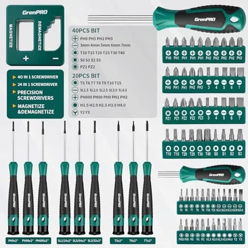 GRENPRO 90-Piece Screwdriver Set with 64 S2 Bits & Extension Bars | Precision Electronics Repair & Furniture Assembly thumbnail 4