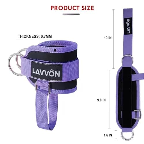 LAVVON Padded Ankle Straps for Cable Machines Kickbacks - Glute Workout Cuffs (Pair, Purple) | Secure Fit for Lower Body Strength thumbnail 4